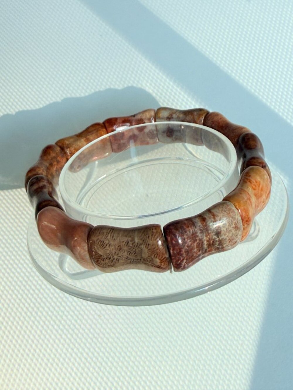 Natural Fossil Coral Bamboo Stretch Bracelet | Handmade in USA | Unisex